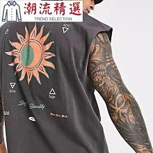 背心男潮牌高街ins美式復古水洗黑色坎肩無袖t恤 oversize做舊嘻哈印花背心（HCS02）-潮流e線 歷史價格詳細信息