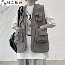 馬甲 ins潮流工裝馬夾外套 多口袋機能工裝馬甲 男韓版背心潮流ins帥氣坎肩背心 寬鬆無袖上衣-潮流精選 歷史價格詳細信息