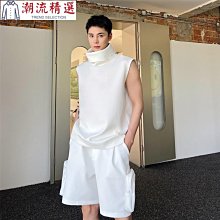 上衣 背心 無袖 2色網紅氣質法式高領無袖背心男設計感時髦無袖上衣高級髮型師潮-潮流精選 價格比較,價格查詢,歷史價格詳細信息