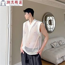 上衣 背心 無袖 2色網紅氣質法式高領無袖背心男設計感時髦無袖上衣高級髮型師潮-潮流精選 歷史價格詳細信息