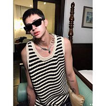 男士背心針織背心男寬鬆鏤空漁網開叉透氣健身運動無袖t恤男歐美民族風背心男-潮流精選 歷史價格詳細信息