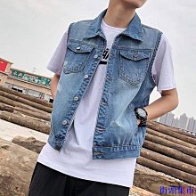男士牛仔馬甲 休閑工裝馬甲 春夏季新款 連帽 寬松 無袖 坎肩 歷史價格詳細信息