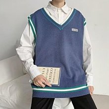 毛衣馬甲 M2XL 韓版新款V領拼色波紋無袖馬甲毛衣 學生寬松百搭秋冬針織打底衫 歷史價格詳細信息