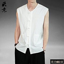 夏季亞麻背心男寬松大碼棉麻背心上衣男復古風男裝無袖坎 歷史價格詳細信息