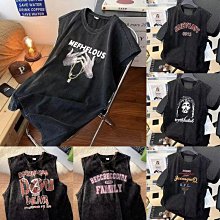 暗黑系做舊水洗無袖短t男 M-5XL 短袖背心男 大碼T恤衫 oversizeT恤 無袖背心 落肩無袖上衣男潮人屋服飾-MINTS名仕男裝 歷史價格詳細信息