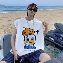 背心男夏季潮流ins寬松字母印花無袖t恤大碼運動嘻哈外穿坎肩上衣-毛毛男裝 歷史價格詳細信息