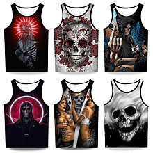 夏季新款 3d立體骷髏頭背心男 青少年 個性無袖T恤 大尺碼炫酷背心潮  滿599免運 歷史價格詳細信息