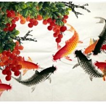 【幸運星】招財 開運 風水魚圖 風水畫 國畫 絲綢畫 無框畫 風水有關係 辦公室 居家 送禮 100*30公分 歷史價格詳細信息