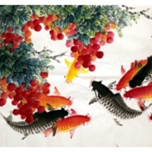 【幸運星】招財 開運 風水魚圖 風水畫 國畫 絲綢畫 無框畫 風水有關係 辦公室 居家 送禮 100*30公分 歷史價格詳細信息