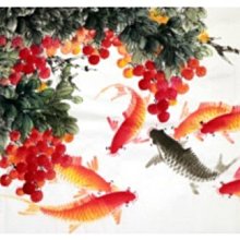 【幸運星】招財 開運 風水魚圖 風水畫 國畫 絲綢畫 無框畫 風水有關係 辦公室 居家 送禮 100*30公分 歷史價格詳細信息