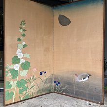 【好藝號】齊藤紫山 日本畫家 魚閒圖 屏風 落款(紫山) 紙本彩墨 整體尺寸173X182cm M1707 歷史價格詳細信息