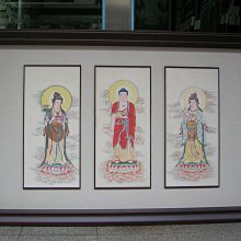 [ 丁銘畫廊 ]    西方三聖佛 - 絲綢裐布 畫工細緻 佳作 - 純手工畫 - 國畫原做品- 含框裱好價格 價格比較,價格查詢,歷史價格詳細信息