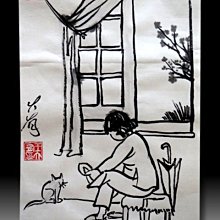 【 金王記拍寶網 】S2091  老王與豐子愷的對畫 水墨畫手繪小品一張 王大有款 罕見 老王畫丰子系列 藝術無價~ 歷史價格詳細信息