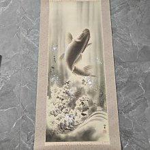 回流老畫，《跳鯉》，絹本原裱，尺寸182*53公分裝裱，105*40公分畫心，章款自查，璐璐軸頭，品相如圖所示，等待有緣人， 手機 古玩 老貨 擺件【董先生】 歷史價格詳細信息