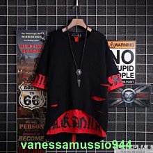 假兩件短袖t恤 破洞T恤 男破洞上衣連帽寬鬆短袖印花T恤 潮牌嘻哈拼色短T 男T恤 潮T 男五分袖上衣-MINTS名仕男裝 歷史價格詳細信息