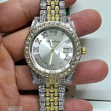柒零陸晶品//錶盤鑲崁滿鑽金色鋼帶錶盤羅馬數字男士豪華石英手錶(A784)***附贈手錶收藏盒*** 歷史價格詳細信息