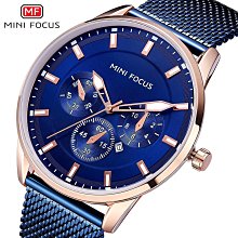 手錶 MINI FOCUS 簡約時尚男錶三眼六針日歷防水金屬網帶男手錶0185G 歷史價格詳細信息