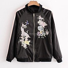 外單 歐美 仙人掌刺繡藍色棒球外套飛行員夾克修身百搭短款外套~SF166550-雙喜生活館 歷史價格詳細信息