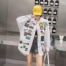 個性字母貼布繡羅紋開衩寬鬆圓領長上衣(紅.綠L-3L)-X347熊衣褲語 歷史價格詳細信息