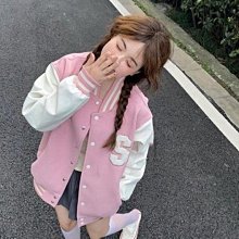 外套 粉色棒球服女秋冬加絨加厚小個子美式復古夾克外套ins潮 歷史價格詳細信息