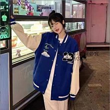 克萊因藍棒球服女春秋ins潮寬松bf慵懶風美式復古炸街外套 歷史價格詳細信息