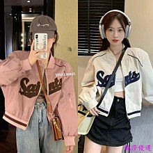 外套 粉色棒球服女秋冬加絨加厚小個子美式復古夾克外套ins潮 歷史價格詳細信息