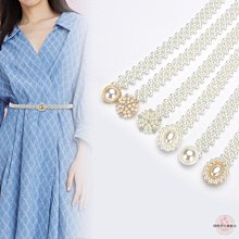 現貨 珍珠腰鏈彈力新款女百搭洋裝鬆緊彈力腰帶時尚韓版配飾潮流顯瘦-簡約 歷史價格詳細信息