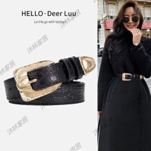 皮帶女士真皮配牛仔褲子高級感頭層牛皮法式復古黑色腰帶裝飾褲帶大衣腰帶-促銷 歷史價格詳細信息