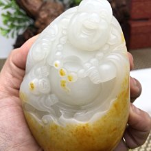 和闐玉籽料 金皮溫潤白肉俏雕笑彌勒/佛公和田玉獨籽38g 老熟油潤白肉 三面金皮保留 歷史價格詳細信息