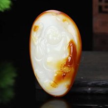 籽料佛新疆和闐玉籽料獨籽黃沁紅沁彌勒佛一夜成佛大葉吊墜掛件， 歷史價格詳細信息