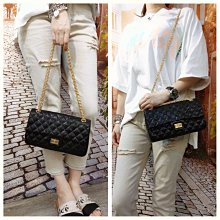 韓國真皮牛皮菱格紋多拉鍊款鏈條手提包/側背包/斜背包～黑色 歷史價格詳細信息