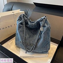 高顔值牛仔佈包 新款鏈條包 菱格香風牛仔垃圾袋 2024新款容量手提包 單肩包 託特包-西可小鋪❤️ 歷史價格詳細信息