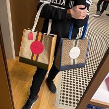 托特包 手提包 拼貼 ( 牛仔拼皮革手提袋 ) 帶飯 便當袋 棉質 個性單寧風 恐龍先生賣好貨 歷史價格詳細信息