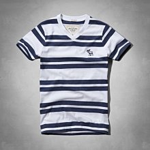 Maple麋鹿小舖 Abercrombie&Fitch ＊AF 白+深藍V領條紋麋鹿LOGO短T＊(現貨S號) 價格比較,價格查詢,歷史價格詳細信息