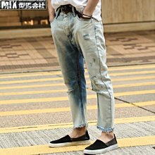 【MIX型男會社】 11/20 XNHS3353 英倫男裝修身小腳純棉水洗做舊透氣清涼休閒潮搭牛仔九分褲哈倫時尚 歷史價格詳細信息