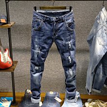 破壞牛仔褲  27-38碼 丹寧褲男 長褲 牛仔小腳褲 韓版 男褲 男裝 褲子 休閒褲男 窄管褲 男生彈力長褲 男生衣著-22號穿搭 歷史價格詳細信息