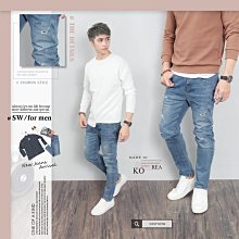 下殺774。SW。【K91671】正韓PES韓國製 抽鬚破壞 內補丁 附編織吊飾 彈性單寧布 窄身 彈性牛仔單寧褲 GD 歷史價格詳細信息