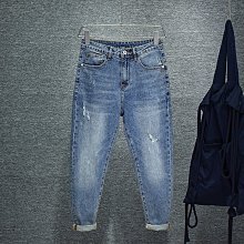 春季新款彈力復古水洗做舊淺藍色九分牛仔褲男韓版修身休閒小腳褲 歷史價格詳細信息
