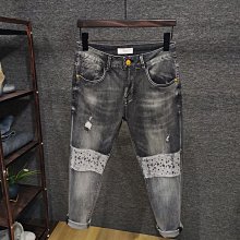 【型男會社】0511 YYS 微彈淺藍九分牛仔褲男修身潮牌做舊老爹褲春秋休閑寬松小腳哈倫褲 歷史價格詳細信息