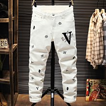 【型男會社】0518 BPFZ 春夏新款白色燙印彈力小腳緊身男式牛仔褲水洗數碼印花男褲6902 價格比較,價格查詢,歷史價格詳細信息