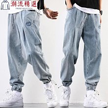 牛仔褲男 寬鬆直筒褲 束口褲 拼接工裝褲 潮牌ins 港風 韓版 個性 高街九分長褲 正韓男生衣著 歷史價格詳細信息