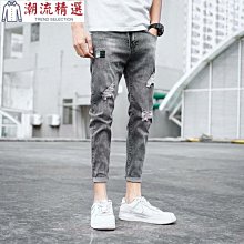 韓版男士乞丐褲子破洞刷破牛仔褲男潮牌九分褲夏季薄款修身小腳褲 顯瘦牛仔褲(MTOPK08)【FIZZE】 歷史價格詳細信息