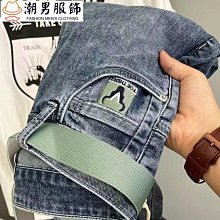 牛仔褲男直筒褲潮牌綁帶設計感微喇拉鍊開叉工裝 歷史價格詳細信息