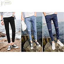 【潮派衣櫥】破洞牛仔褲男窄管寬鬆韓版潮流破褲子9分緊身春夏季薄九分褲 歷史價格詳細信息