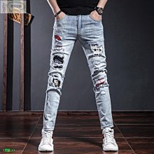 【潮派衣櫥】男士牛仔褲 韓版緊身青年雪花褲子男 彈力潮牌高級長褲窄管男 Z0131 歷史價格詳細信息