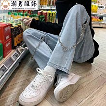 直筒牛仔褲男潮牌痞帥美式復古秋冬季新款水洗加絨寬鬆休閒長褲子 歷史價格詳細信息