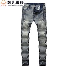 男士牛仔褲 時尚街頭懷舊機車牛仔褲 直筒潮男個性長褲 歷史價格詳細信息