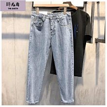 【時光角】 牛仔褲 春秋季男士潮流簡約百搭牛仔褲男彈力窄管直筒休閒褲子 歷史價格詳細信息
