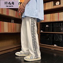 【時光角】 夏秋季薄款褲子男寬鬆潮流直筒鬆緊運動褲男新款男士休閒褲 歷史價格詳細信息