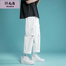 【時光角】 男士九分褲 薄款夏秋季白色褲子 男韓版潮流窄管哈倫褲 緊身休閒褲 歷史價格詳細信息